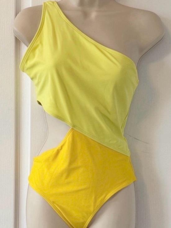 Other - Yellow One Shoulder Cutout One Piece Swimsuit Medium Asymmetrical High Cut